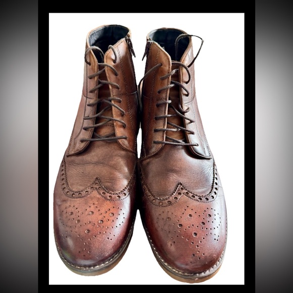 Men’s Brogue Wingtip Brown Leather Boots w/zip and Lace up 13M -Vibram Soles main image 4